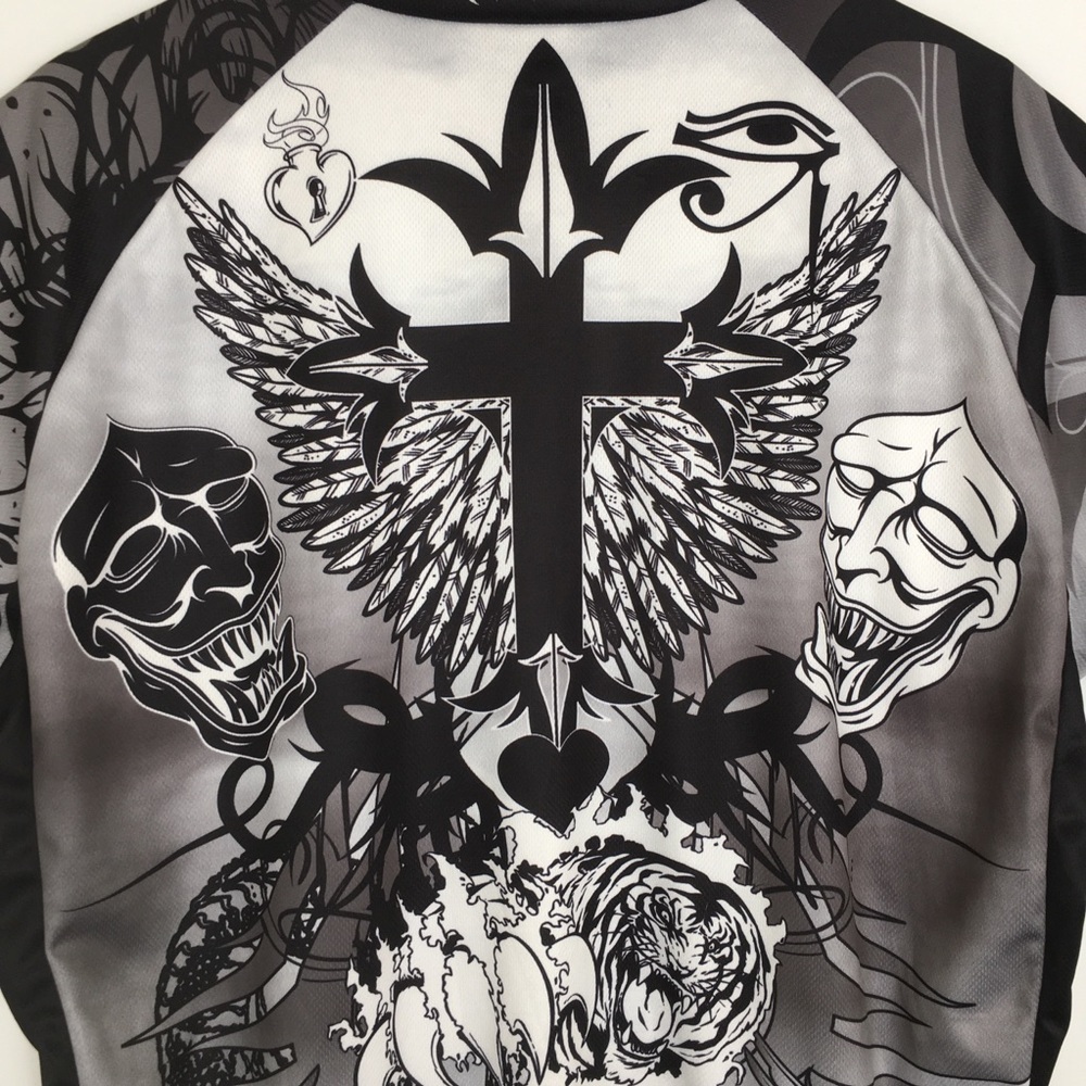 Primal Cycling Jersey Men’s 3/4 Zip Athletic Shirt Sz XL Tattoo Style Graphics - Picture 14 of 16